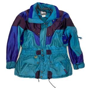 Vintage 90s Mens Ski Snow Jacket Coat Couloir Sz XL (France 42) Blue Hidden Hood